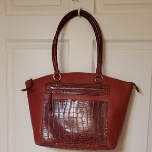 Chic Maroon  Crocodile-Patterned Computer Tote Bag 13 X 17